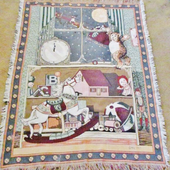 Goodwin Weavers Christmas Holiday Throw Blanket Tapestry Cotton,1997 Made In USA